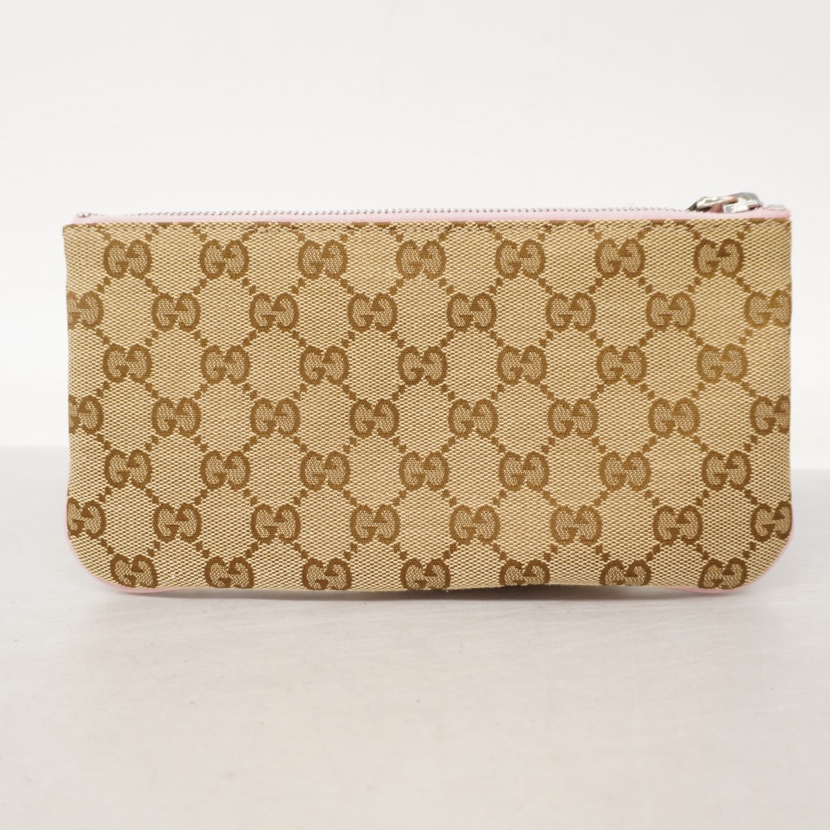 【6fa0625-k】グッチ ポーチ GGキャンバス 284699 キャンバス ベージュ ピンク シルバー金具【中古】レディース
