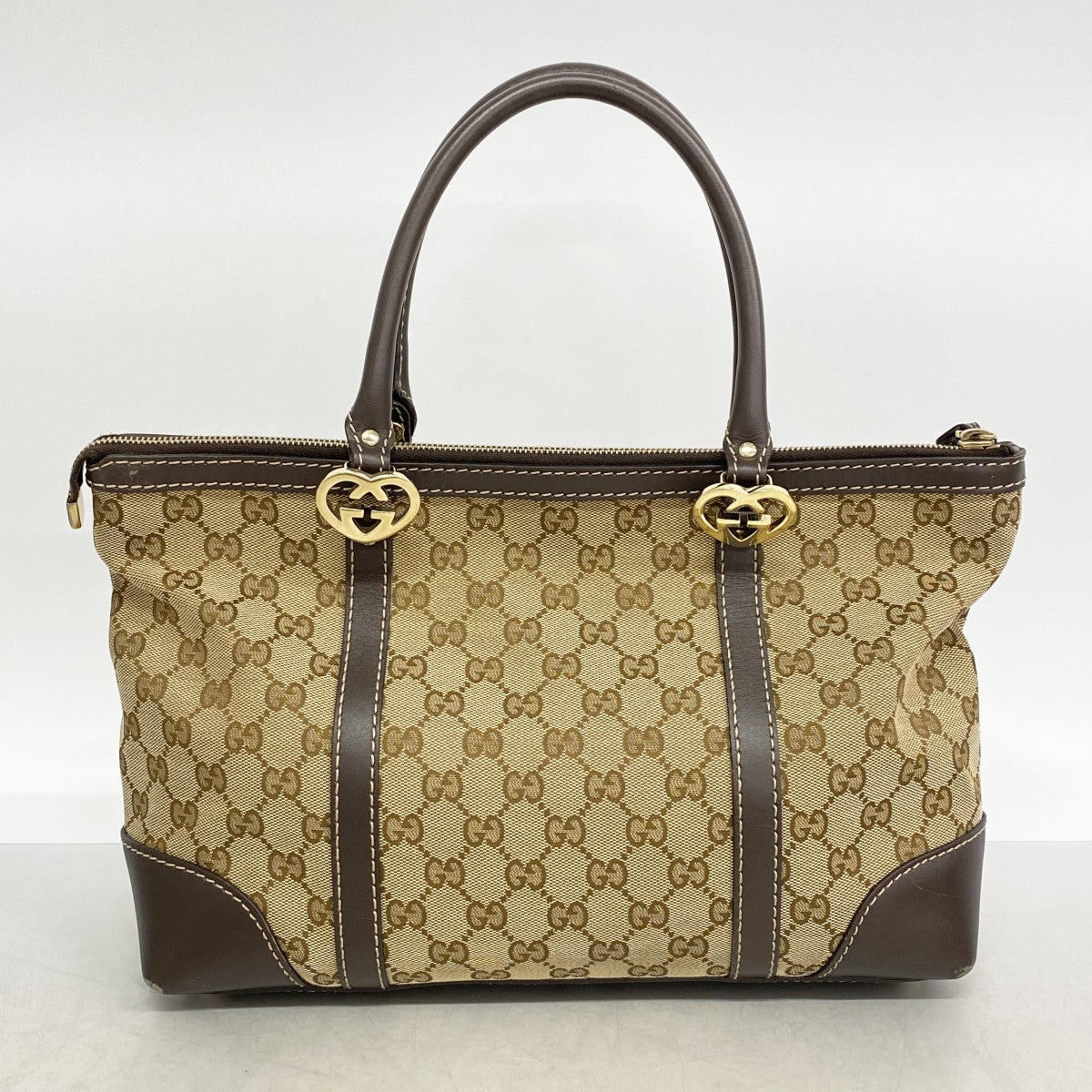 【6fa0650-k】グッチ トートバッグ GGキャンバス ラブリー 257069 キャンバス ブラウン ゴールド金具【中古】レディース