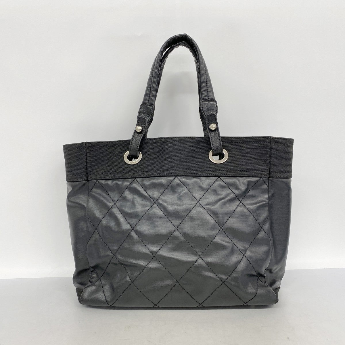 【6fa0777】シャネル トートバッグ パリビアリッツ キャンバス ブラック シルバー金具【中古】レディース