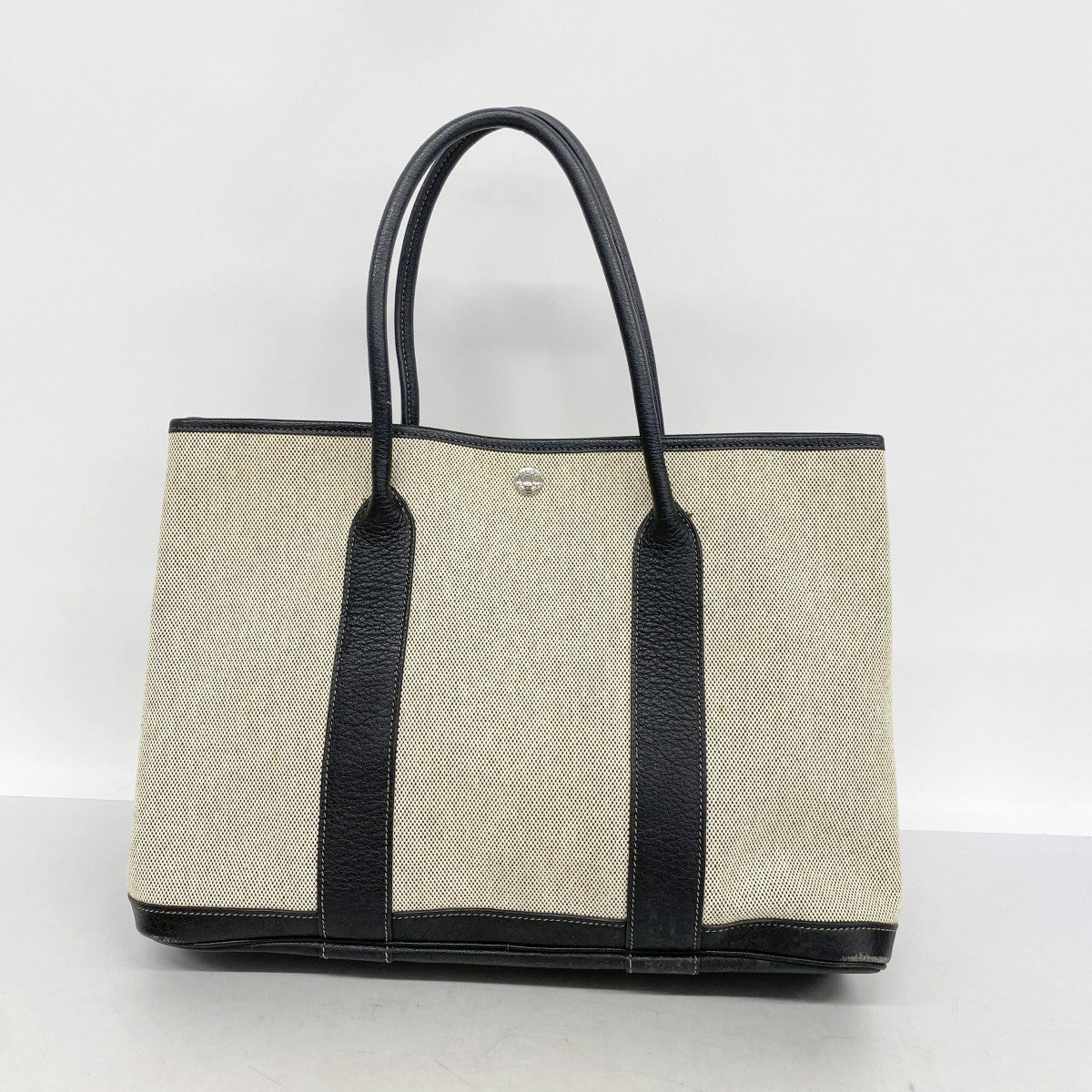 【6fa0779】エルメス トートバッグ ガーデンパーティPM トワルアッシュ ブラック シルバー金具 □J刻印【中古】レディース
