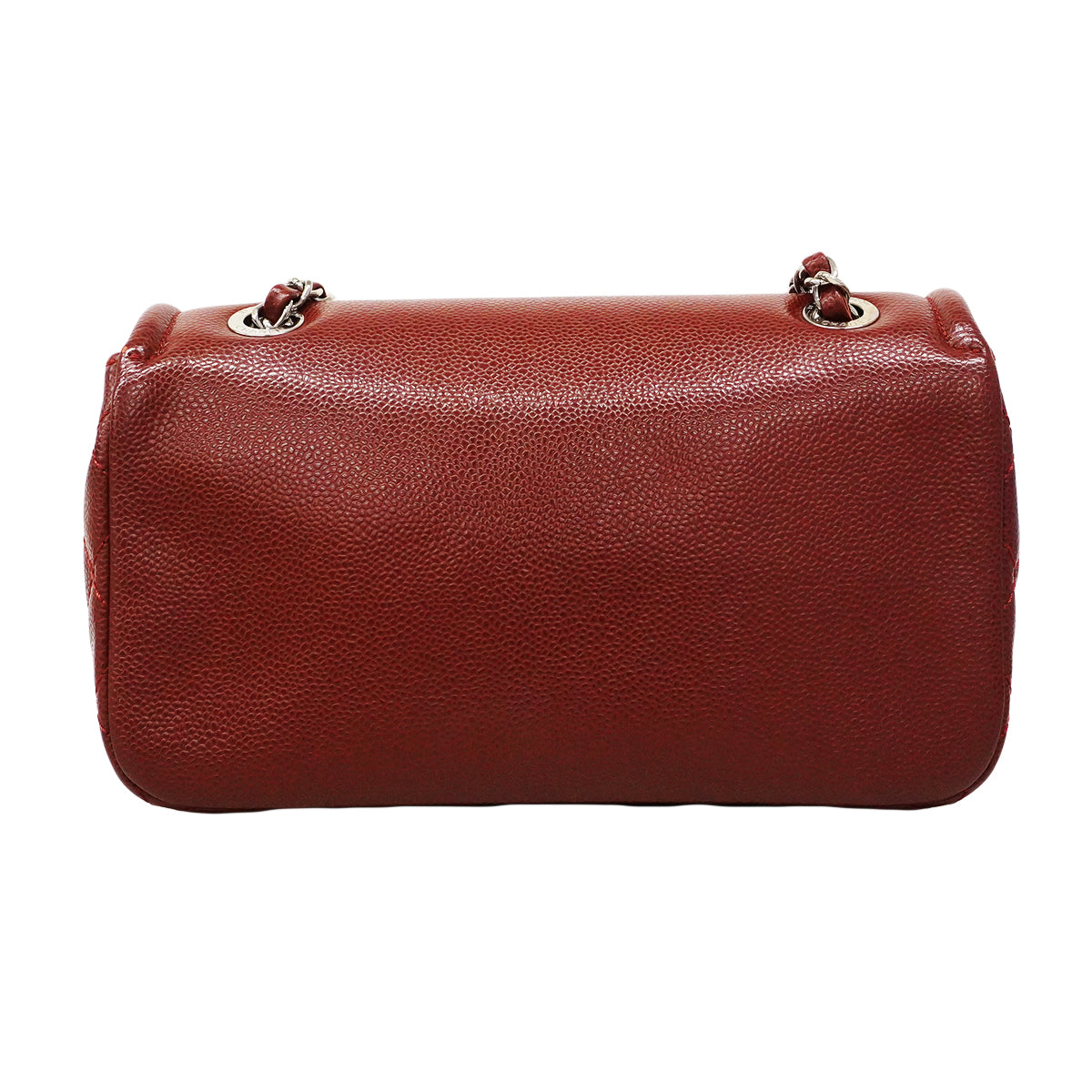 【6fa0811-k】シャネル ショルダーバッグ Wチェーン キャビアスキン レッド シルバー金具【中古】レディース
