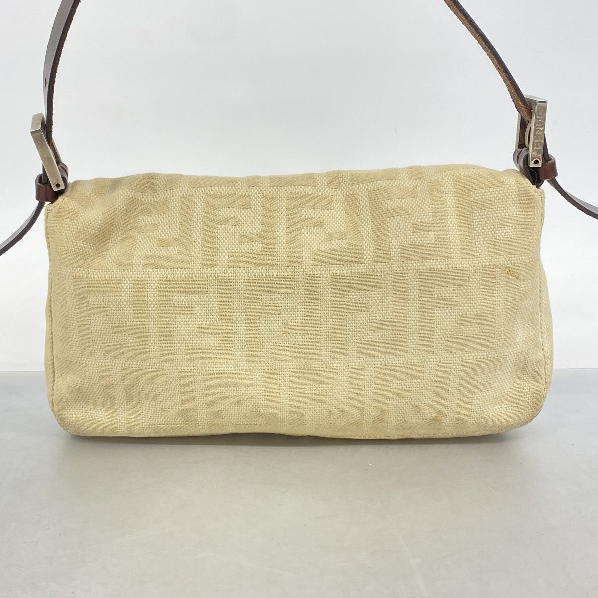 【6fa0853】フェンディ ハンドバッグ ズッカ キャンバス ベージュ シルバー金具【中古】レディース