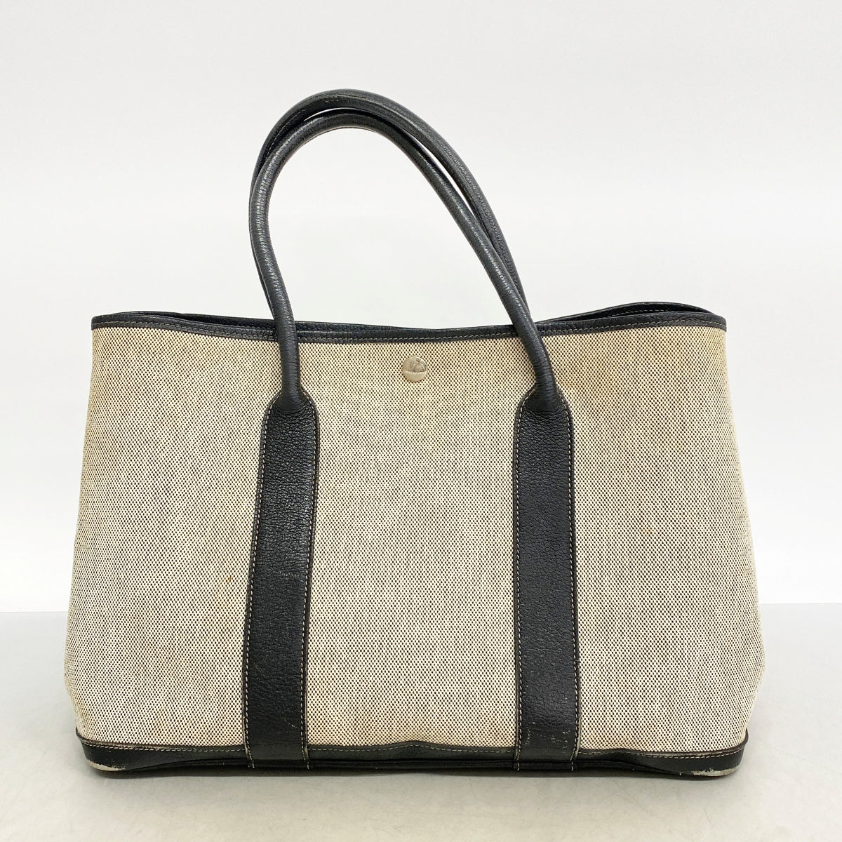【6fa0906】エルメス トートバッグ ガーデンパーティPM トワルアッシュ ブラック シルバー金具 □H刻印【中古】レディース