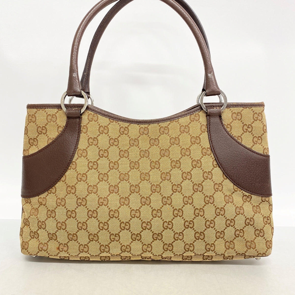 【6fa0916】グッチ ハンドバッグ GGキャンバス 113015 キャンバス ブラウン シルバー金具【中古】レディース