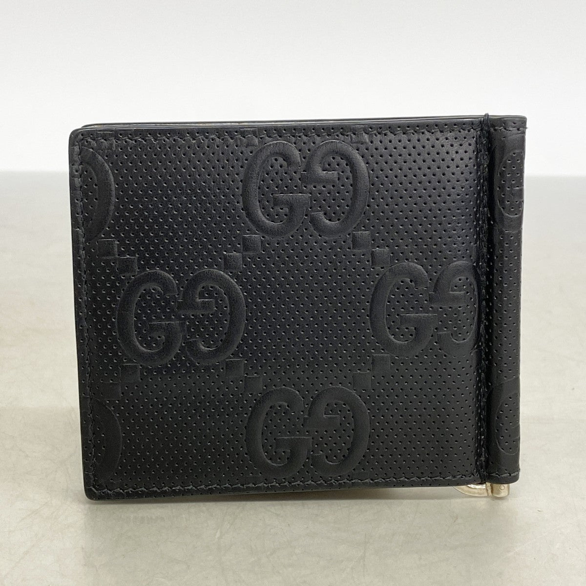 【6fa0917】グッチ マネークリップ GGエンボス 676656 レザー ブラック シルバー金具【中古】メンズ