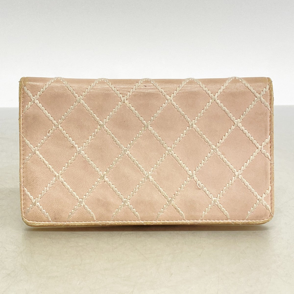 【6fa0918】シャネル 長財布 ワイルドステッチ ラムスキン ピンク シャンパンゴールド金具【中古】レディース