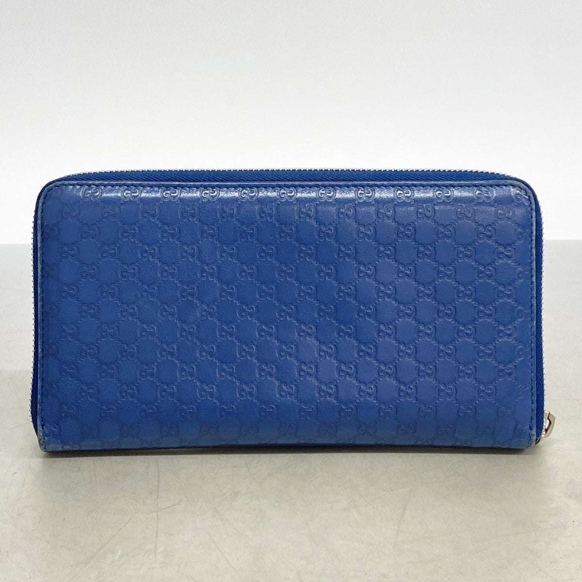 【6fa0953】グッチ 長財布 マイクログッチシマ 233194 レザー ブルー シルバー金具【中古】メンズ レディース ユニセックス