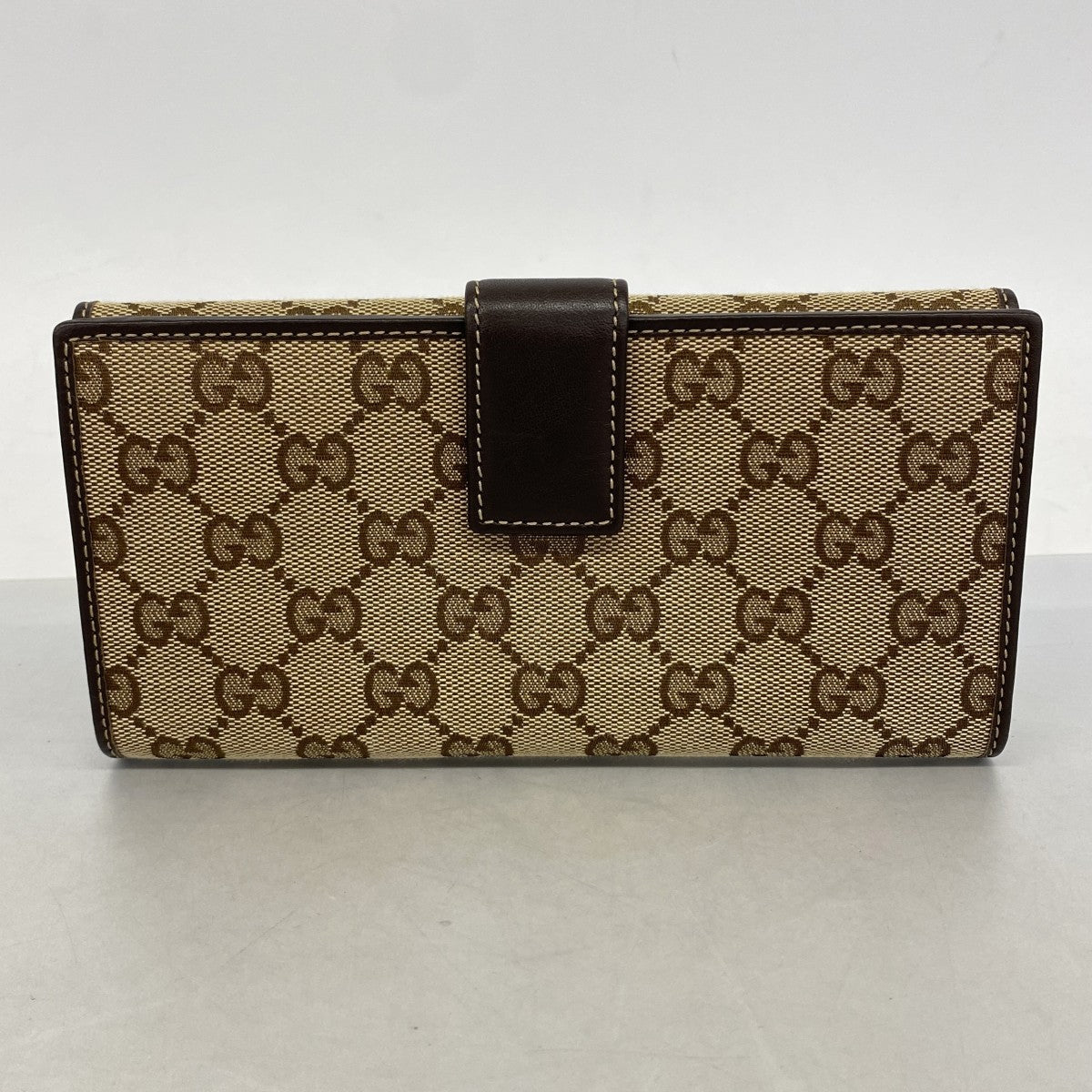 【6fa1009-k】グッチ 長財布 GGキャンバス 226154 キャンバス ベージュ ブラウン シャンパンゴールド金具【中古】レディース