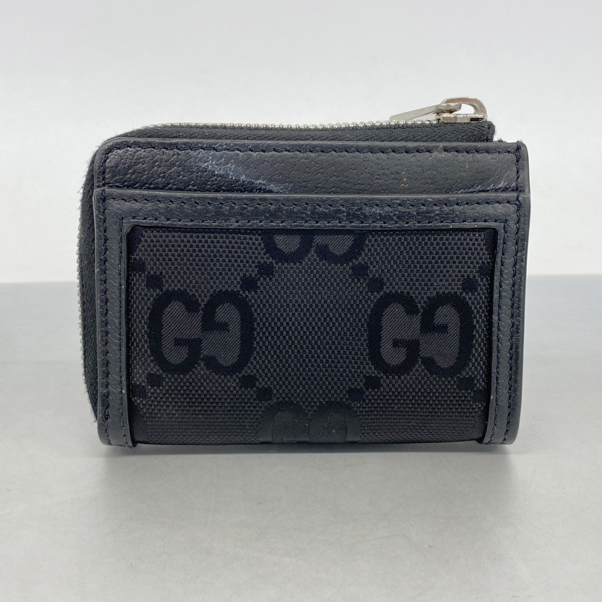 【6fa1010-k】グッチ 財布 ジャンボGG 657587 キャンバス ブラック シルバー金具【中古】レディース