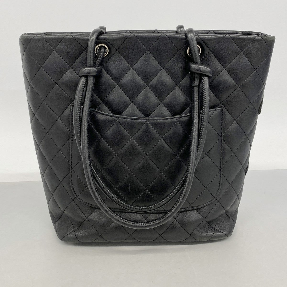 【6fa1026-k】シャネル トートバッグ カンボン ラムスキン ブラック シルバー金具【中古】レディース