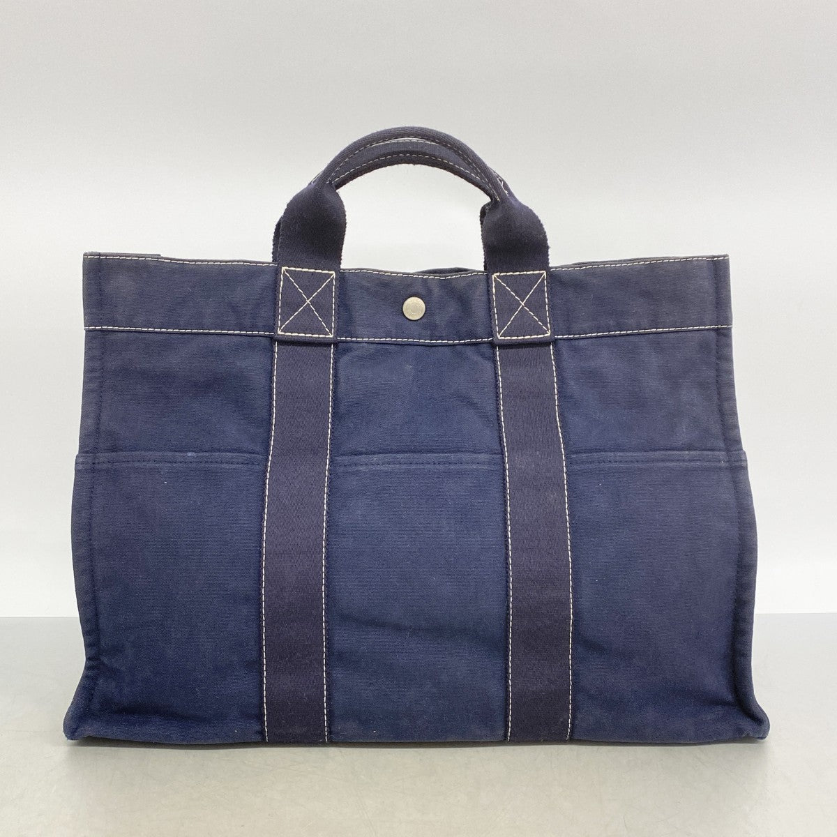 【6fa1231】エルメス トートバッグ ドーヴィルMM キャンバス ネイビー シルバー金具【中古】メンズ レディース ユニセックス