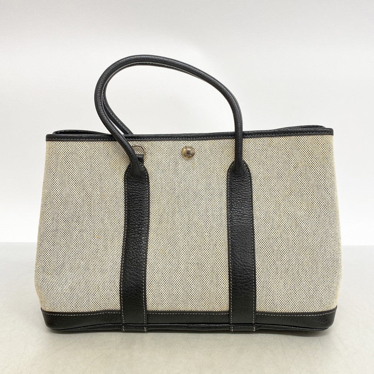 【6fa1242】エルメス トートバッグ ガーデンパーティTPM トワルアッシュ ブラック ベージュ シルバー金具 □I刻印 2wayバッグ【中古】レディース