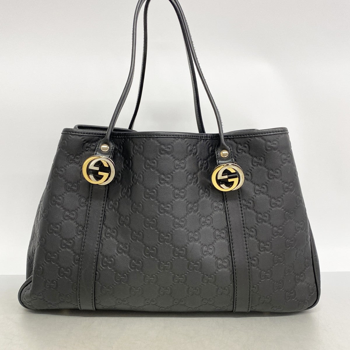 【6fa1367】グッチ トートバッグ グッチシマ 232957 レザー ブラック ゴールド/シルバー金具【中古】レディース