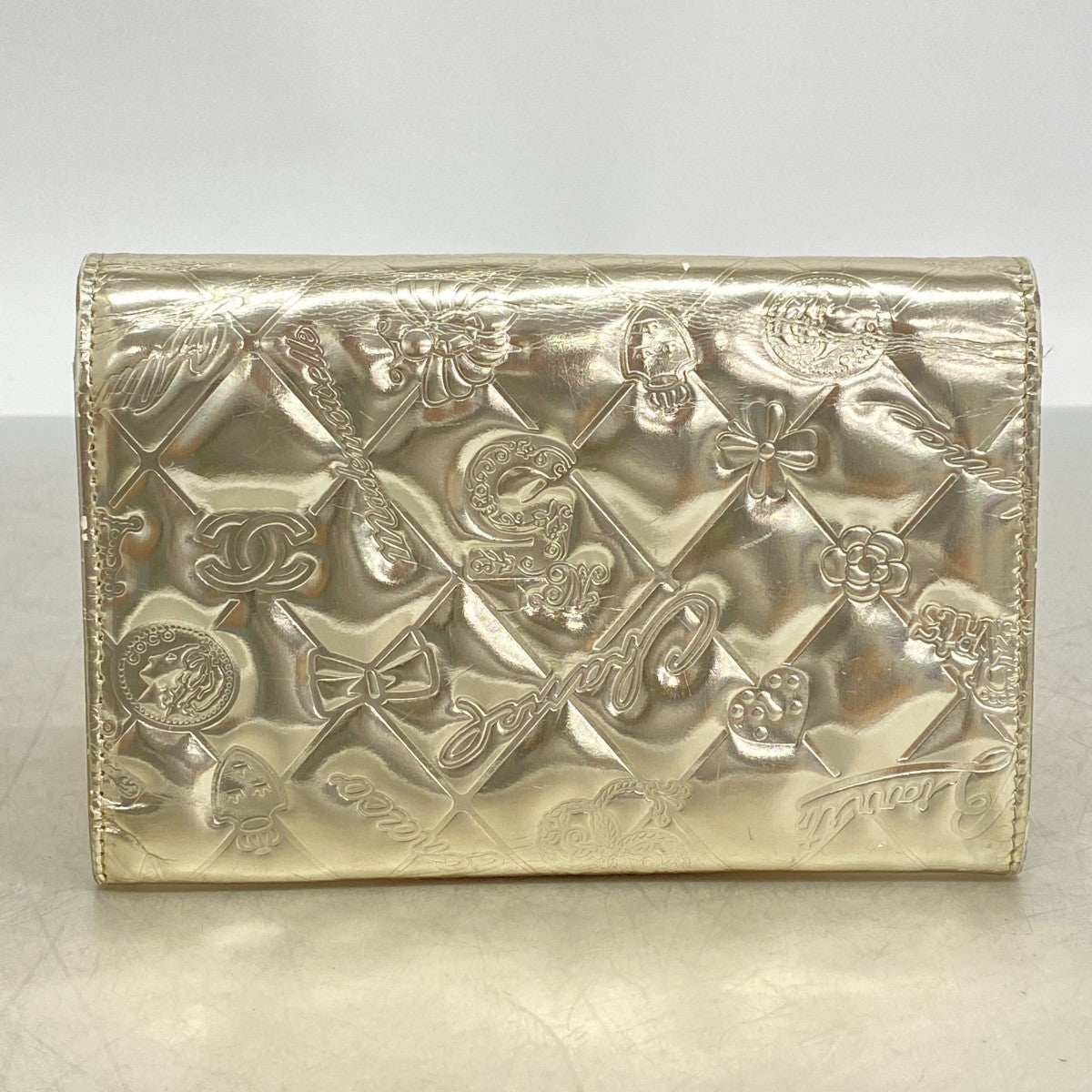 【6fa1383-k】シャネル 財布 アイコン パテントレザー シャンパンゴールド ゴールド金具【中古】レディース