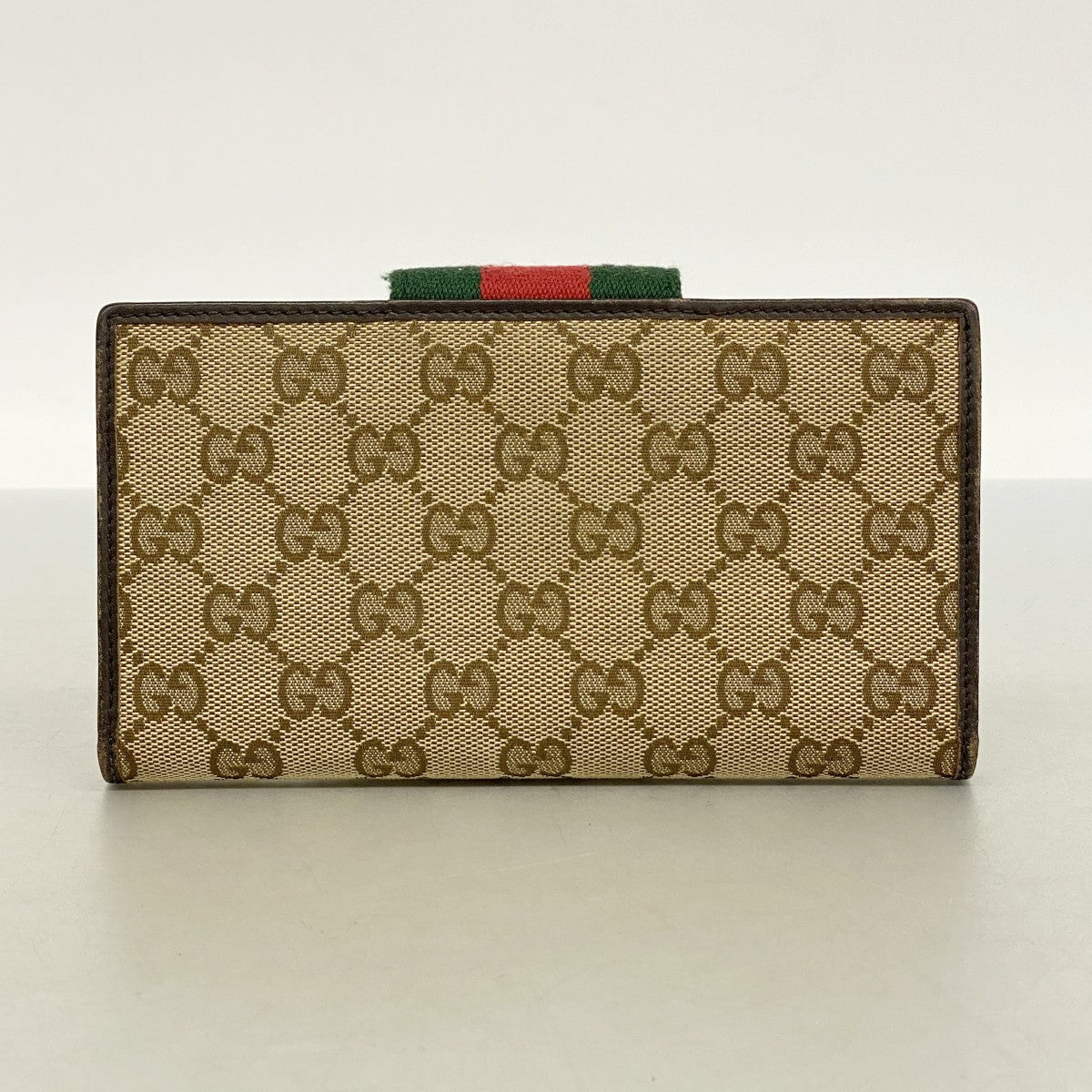 【6fa1396-k】グッチ 長財布 GGキャンバス/シェリーライン 181668 キャンバス ブラウン ゴールド金具【中古】レディース