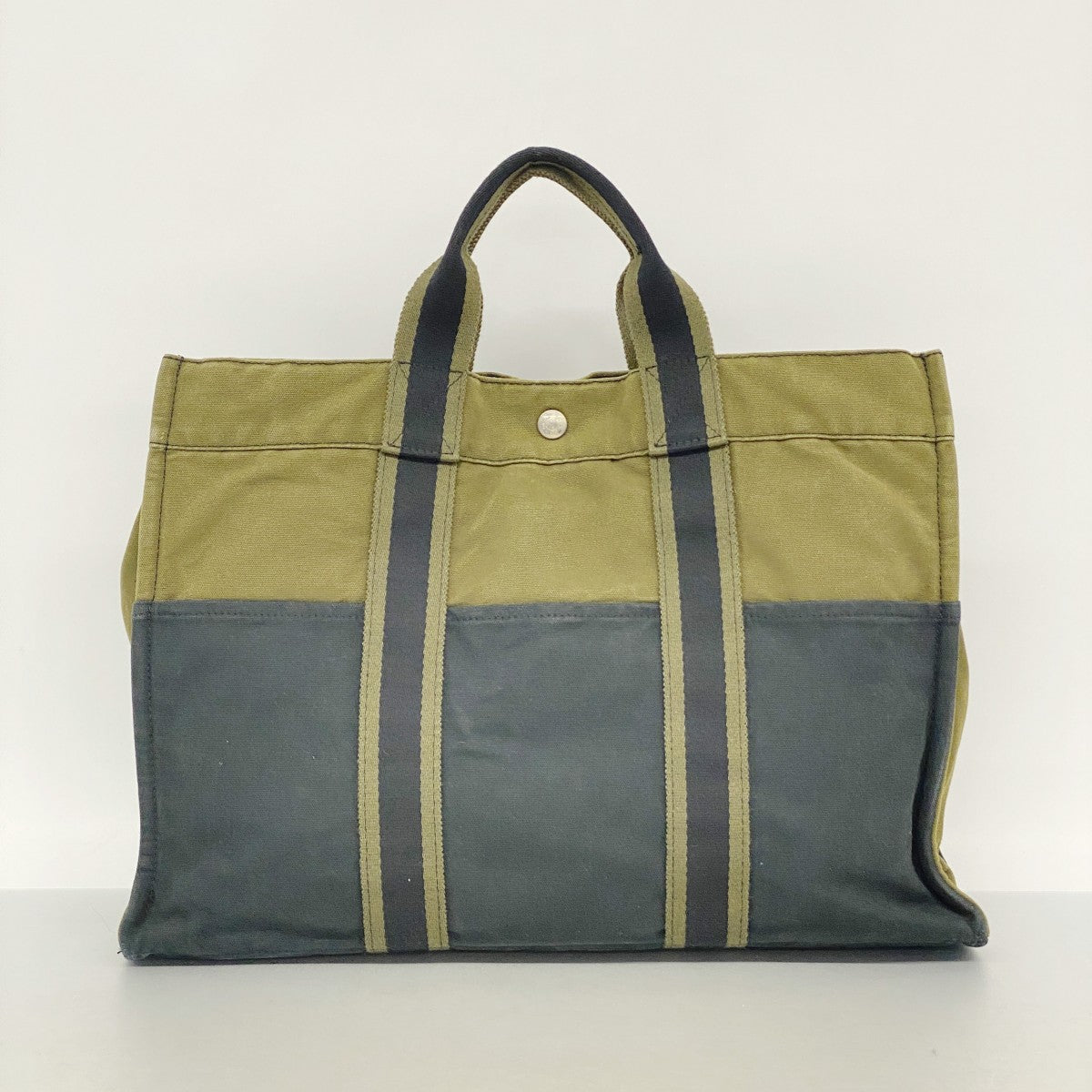 【6fa1424-k】エルメス トートバッグ フールトゥMM キャンバス ブラック カーキ シルバー金具【中古】レディース