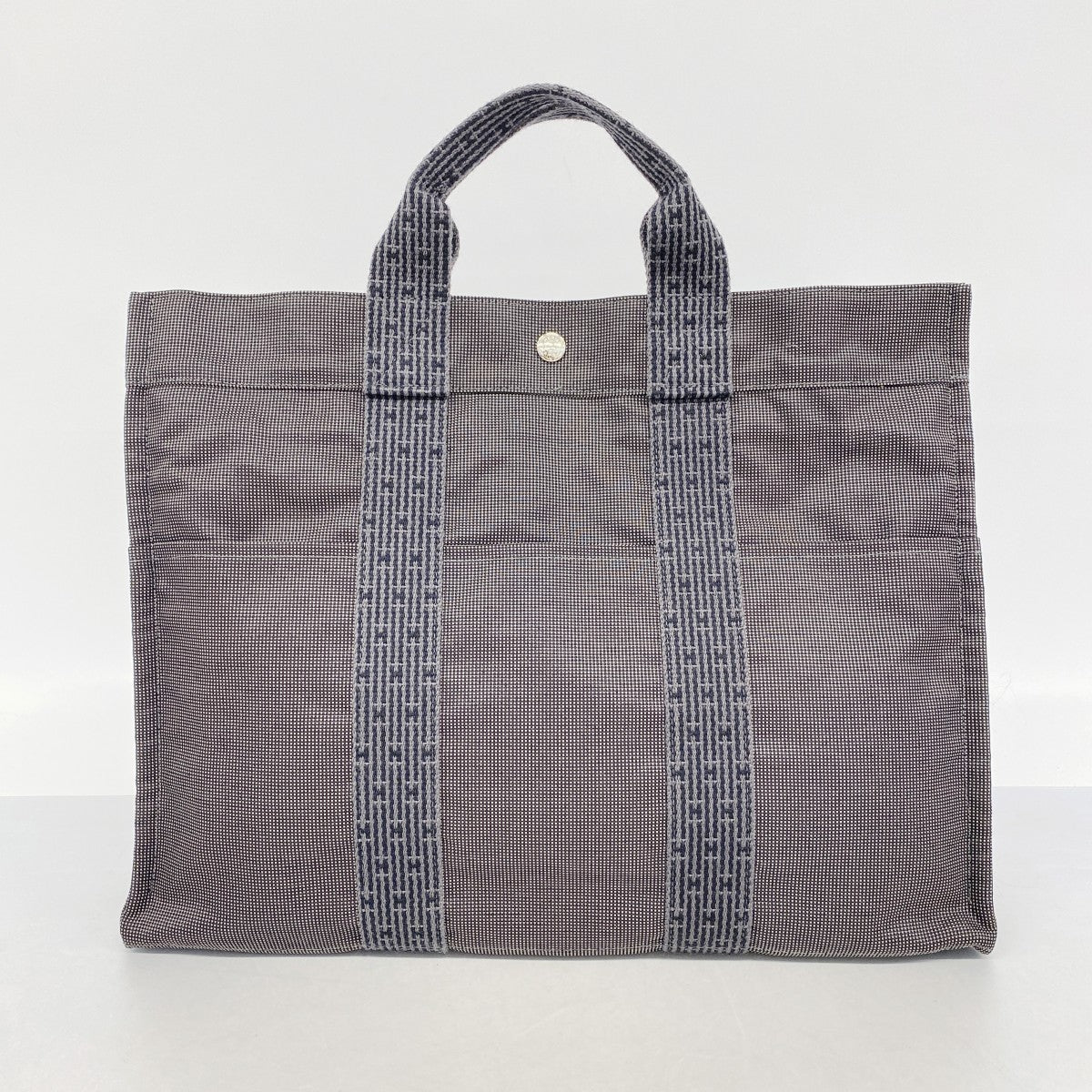 【6fa1765】エルメス トートバッグ エールラインMM キャンバス グレー シルバー金具【中古】メンズ レディース ユニセックス