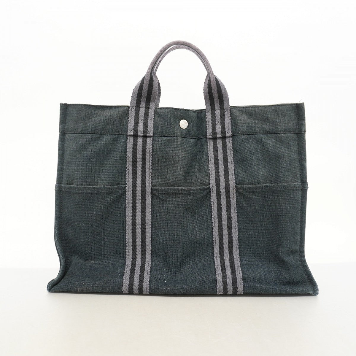 【6fa1869-k】エルメス トートバッグ フールトゥMM キャンバス ブラック グレー シルバー金具【中古】レディース