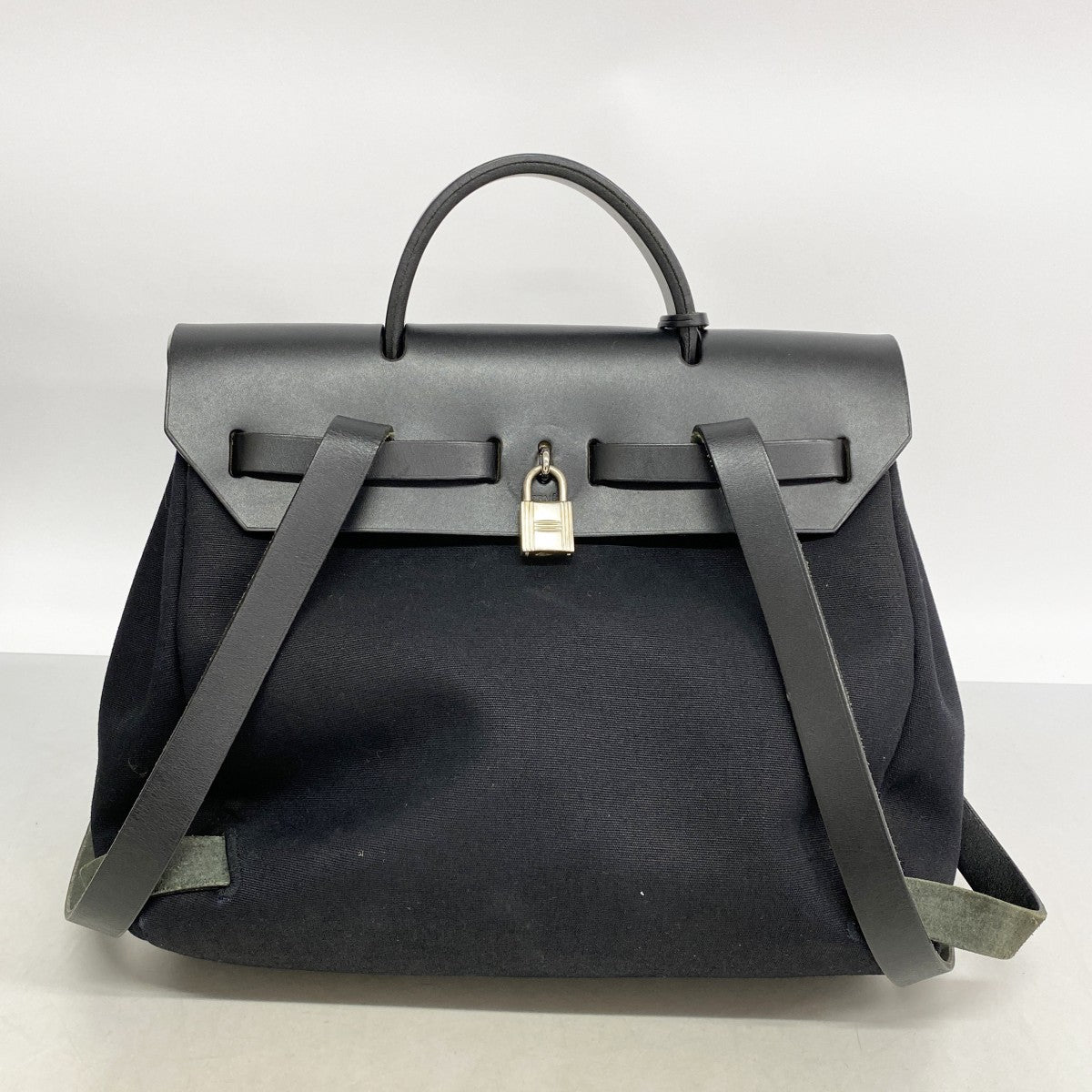 【6fa1888-k】エルメス リュック・デイパック エールバックアドPM トワルオフィシエ ブラック シルバー金具 □G刻印 2wayバッグ【中古】レディース