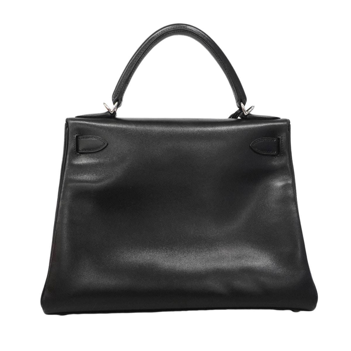 【6fa1918】エルメス ハンドバッグ ケリー28 ボックスカーフ ブラック シルバー金具 □G刻印【中古】レディース
