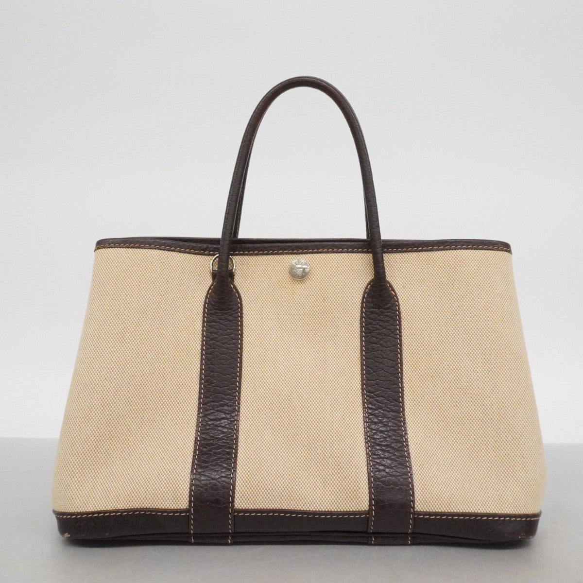 【6fb2186】エルメス トートバッグ ガーデンパーティPM トワルアッシュ ブラウン シルバー金具 □H刻印【中古】レディース