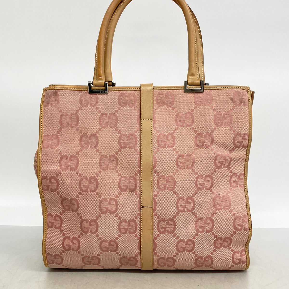 【6fb2405-k】グッチ ハンドバッグ GGキャンバス ジャンボ 002 1064 キャンバス ピンク ベージュ シルバー金具【中古】レディース