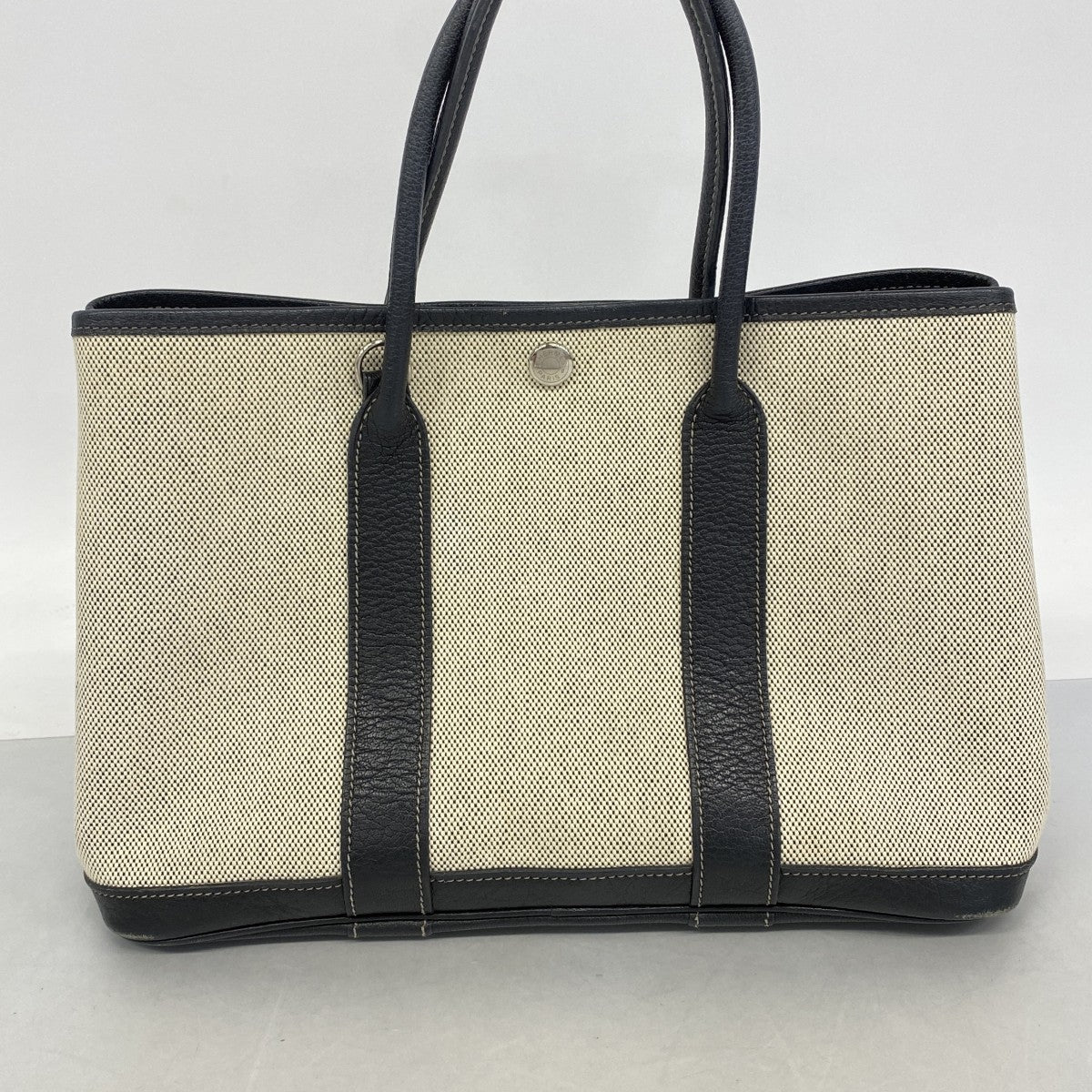 【6fb2719】エルメス トートバッグ ガーデンパーティTPM トワルアッシュ ブラック ベージュ シルバー金具 □J刻印【中古】レディース