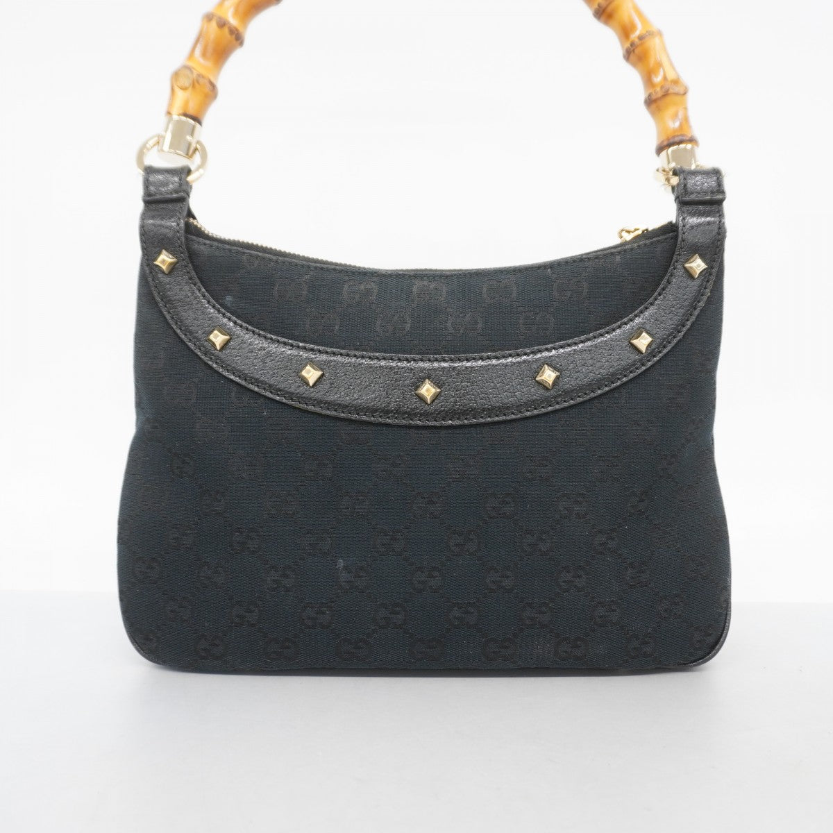 【6fb3158-k】グッチ ハンドバッグ GGキャンバス/バンブー 137378 キャンバス ブラック シャンパンゴールド金具【中古】レディース