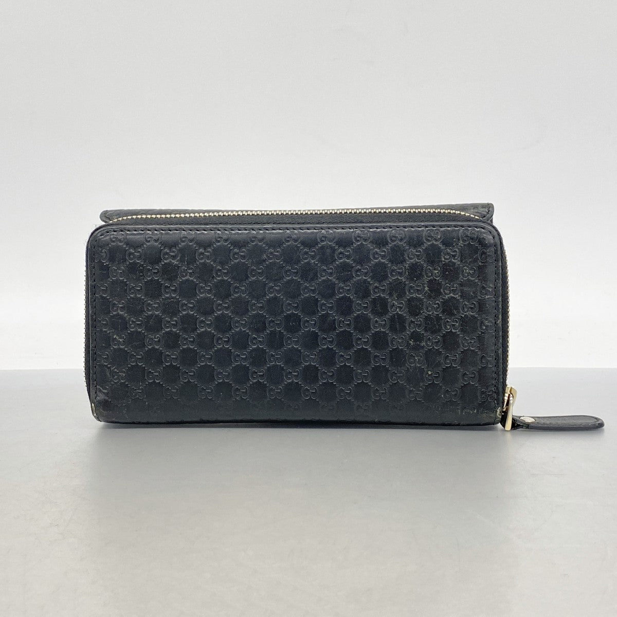 【6fb3189-k】グッチ 長財布 マイクログッチシマ 449364 レザー ブラック ゴールド金具【中古】レディース