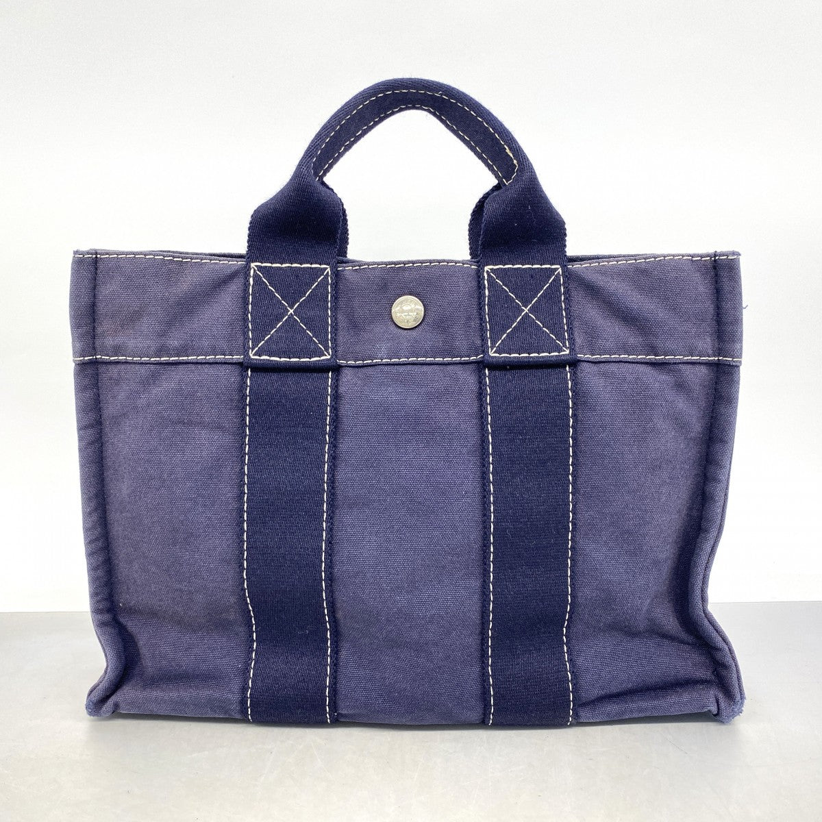 【6fc3466】エルメス トートバッグ ドーヴィルPM キャンバス ネイビー シルバー金具【中古】レディース