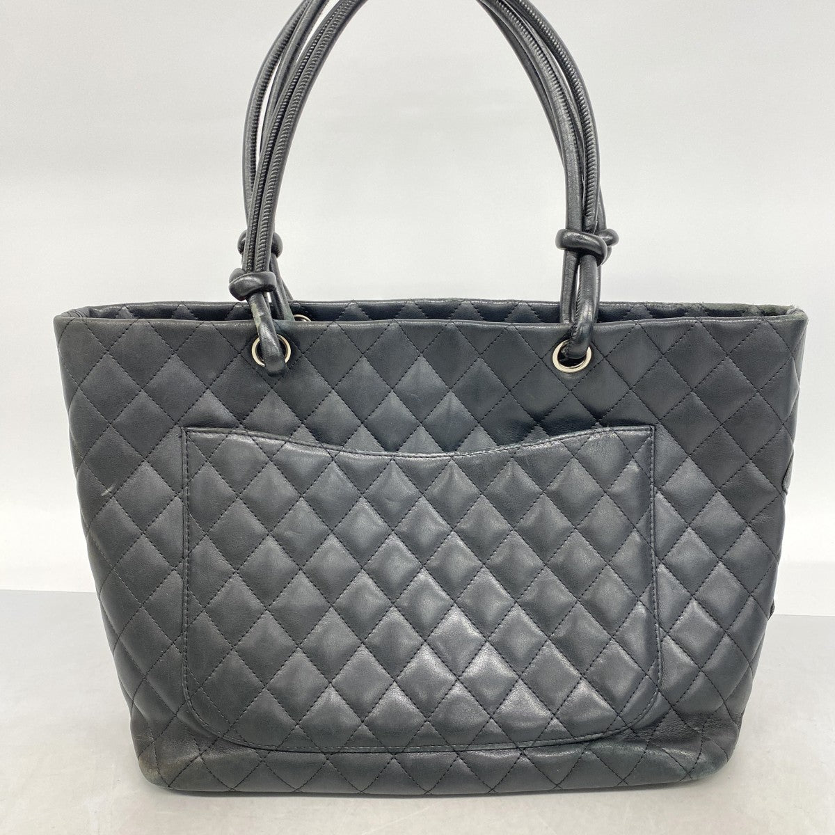 【6fc3496】シャネル トートバッグ カンボン ラムスキン ブラック シルバー金具【中古】レディース