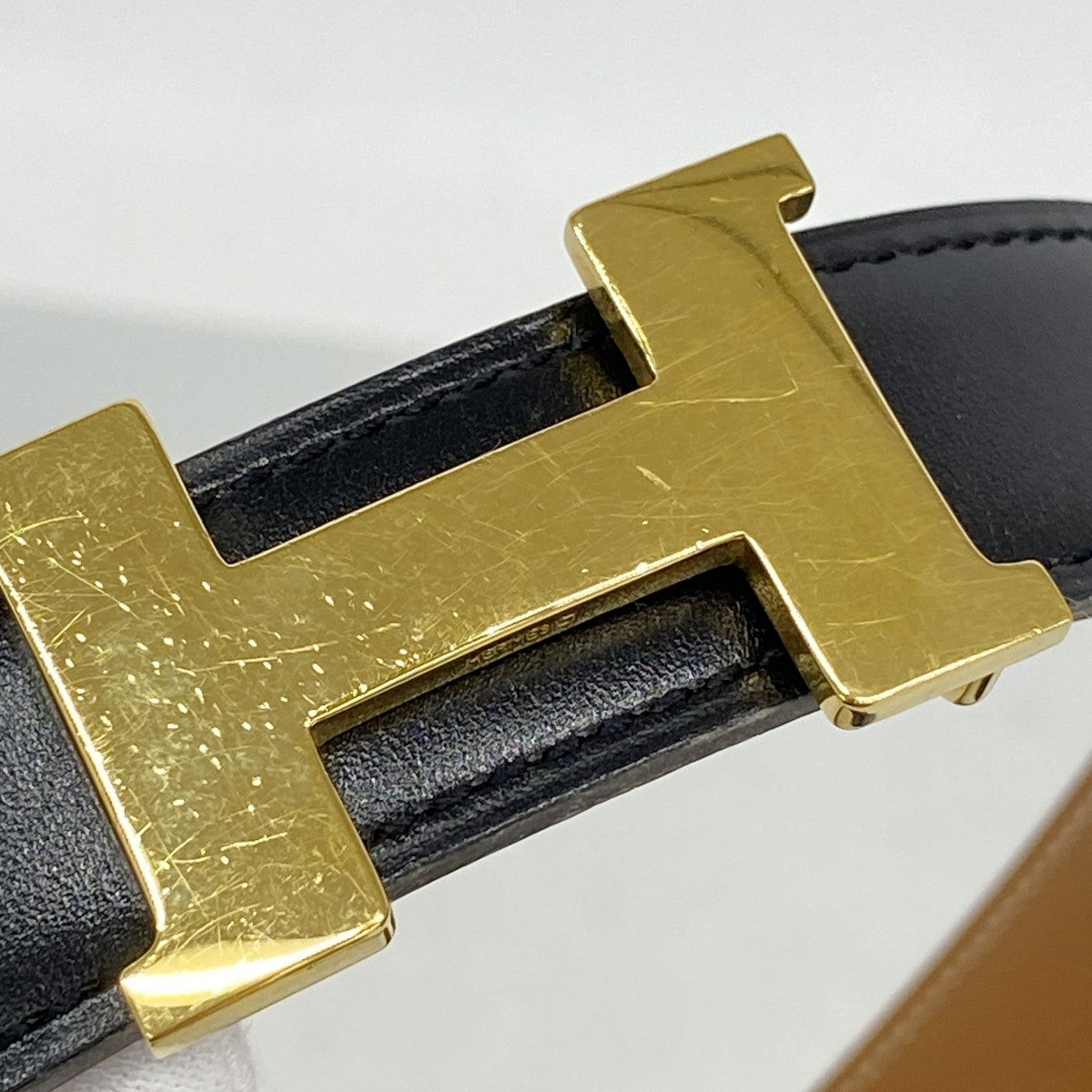 【6fc4242】エルメス ベルト コンスタンスベルト ボックスカーフ クシュベル ブラック ゴールド ゴールド金具 □B刻印【中古】レディース