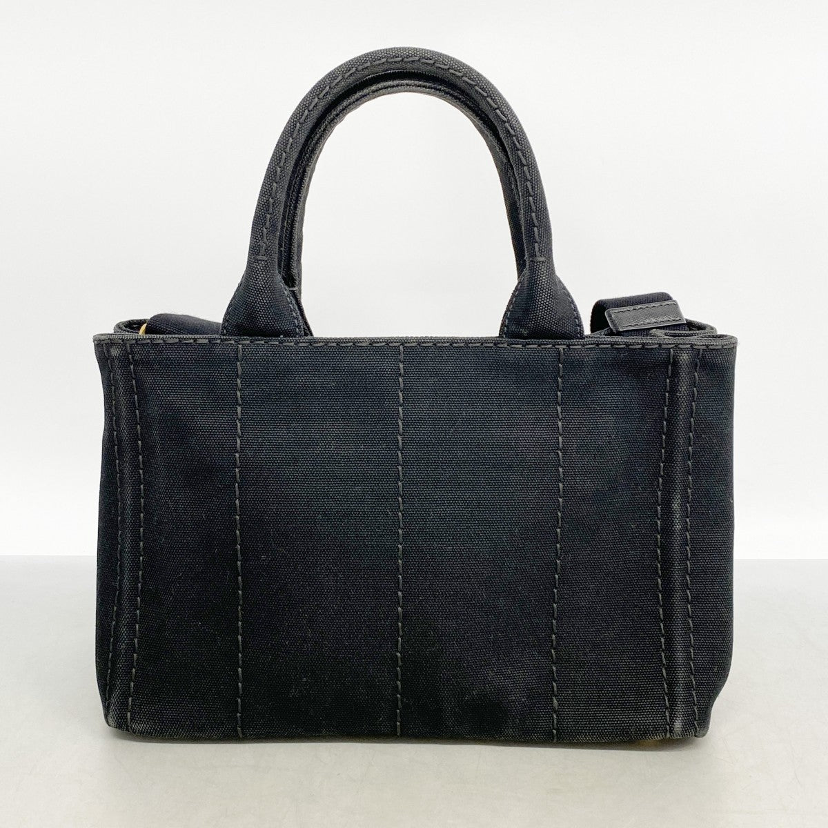 【6fd5348】プラダ トートバッグ カナパ キャンバス ブラック ゴールド金具 2wayバッグ【中古】レディース