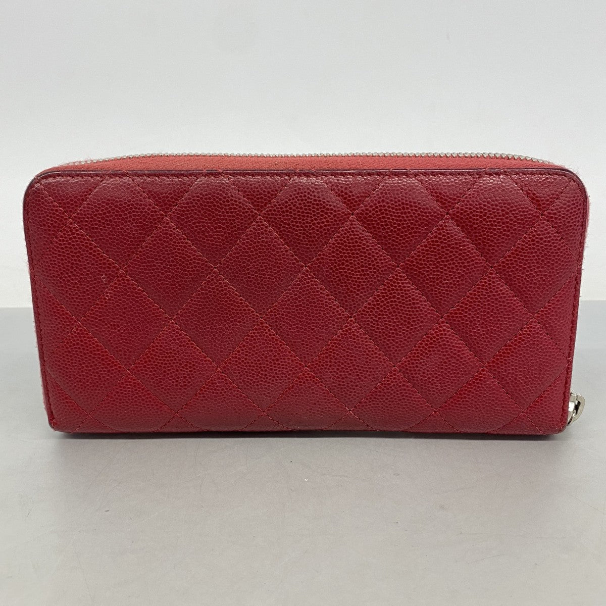 【6fd5457-k】シャネル 長財布 マトラッセ キャビアスキン レッド シルバー金具【中古】レディース