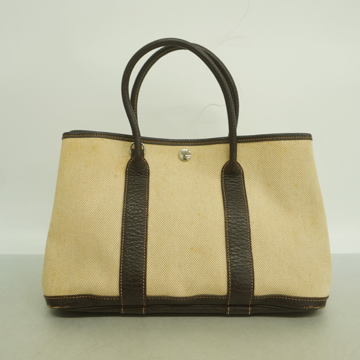 【6fd6029】エルメス トートバッグ ガーデンパーティTPM トワルアッシュ ブラウン シルバー金具 □I刻印【中古】メンズ レディース ユニセックス