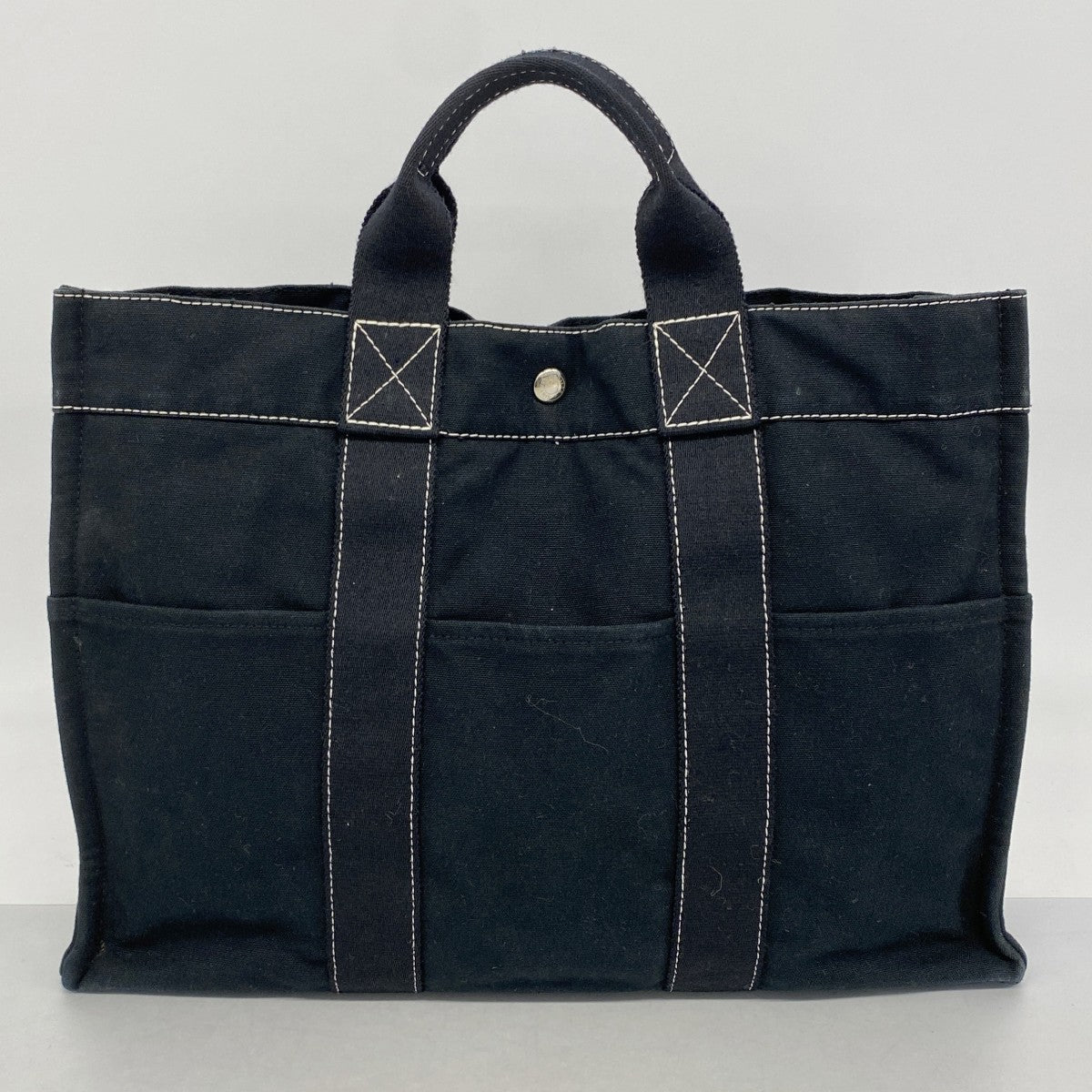 【6fd6098】エルメス トートバッグ ドーヴィルMM キャンバス ブラック シルバー金具【中古】メンズ レディース ユニセックス