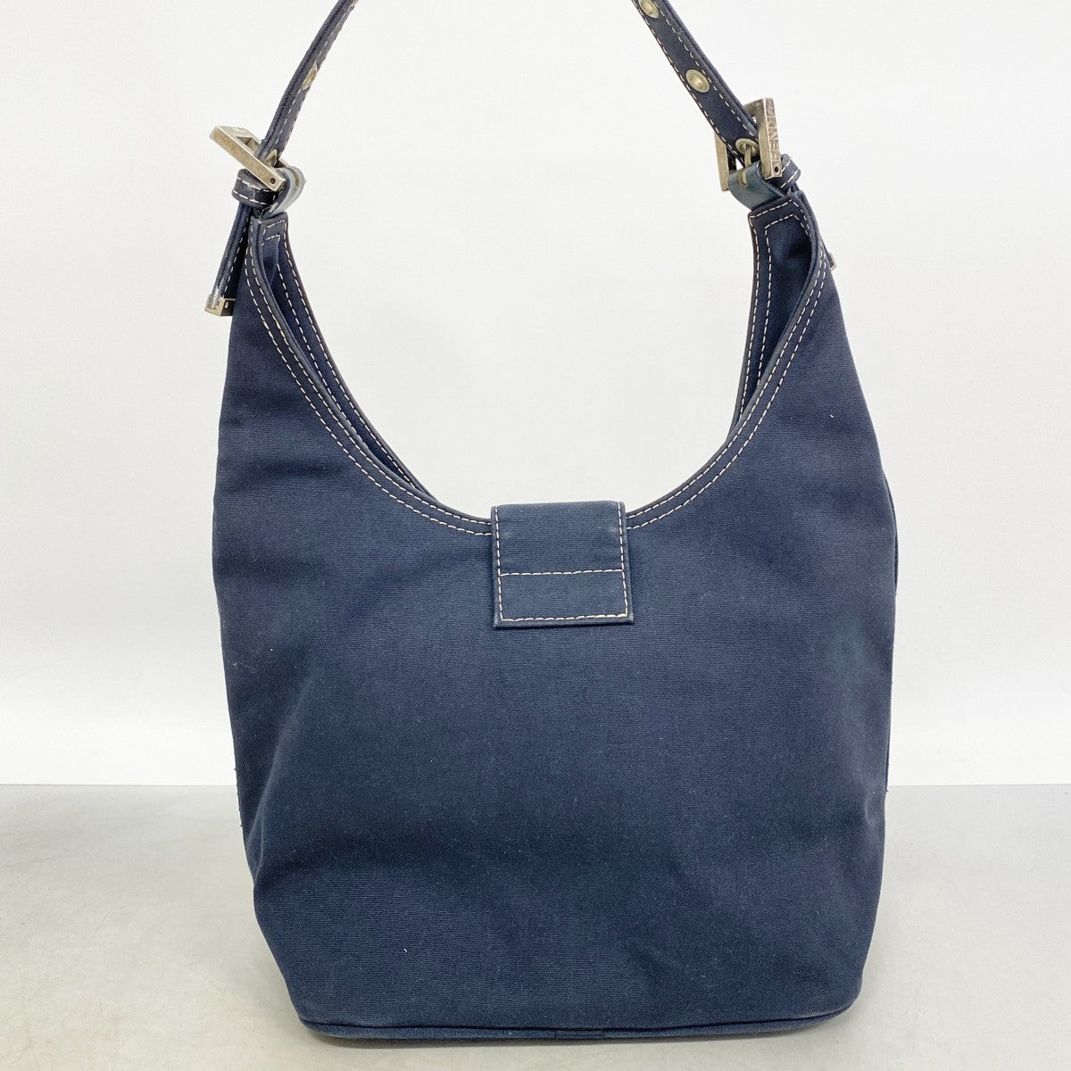 【6fe6547】フェンディ ハンドバッグ キャンバス ネイビー シルバー金具【中古】レディース