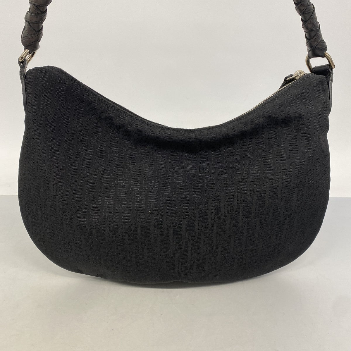 【6fe6564】クリスチャンディオール ショルダーバッグ トロッター ナイロン ブラック シルバー金具【中古】レディース