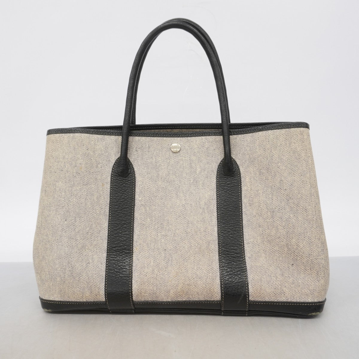 【6ga0185-h】エルメス トートバッグ ガーデンパーティPM トワルアッシュ ブラック シルバー金具 □F刻印【中古】レディース
