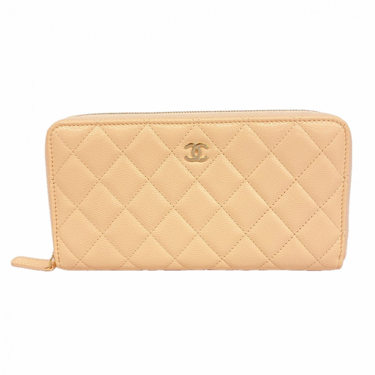 【6ga0337-k】シャネル 長財布 マトラッセ キャビアスキン ベージュ シャンパンゴールド金具【中古】レディース
