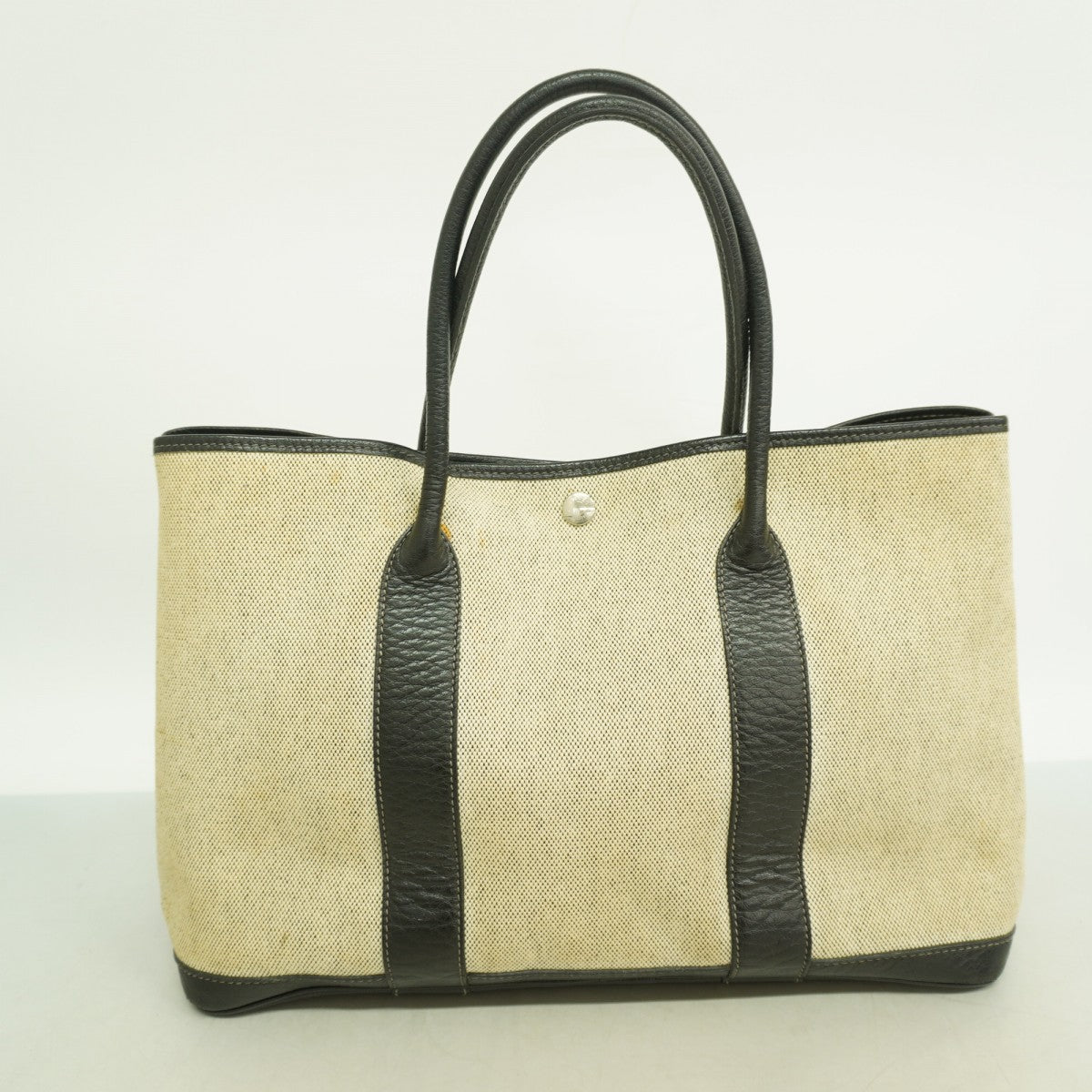 【6ga0428-h】エルメス トートバッグ ガーデンパーティ トワルアッシュ ブラック シルバー金具 □G刻印【中古】レディース