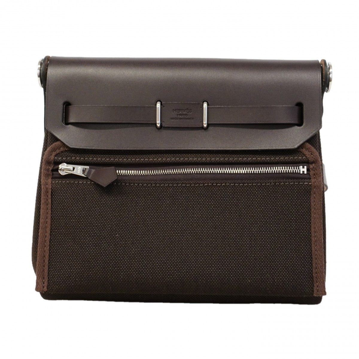 【6ga0536】エルメス ショルダーバッグ エールバッグジップミニ トワルミリタリー エベーヌ シルバー金具 G刻印【中古】レディース