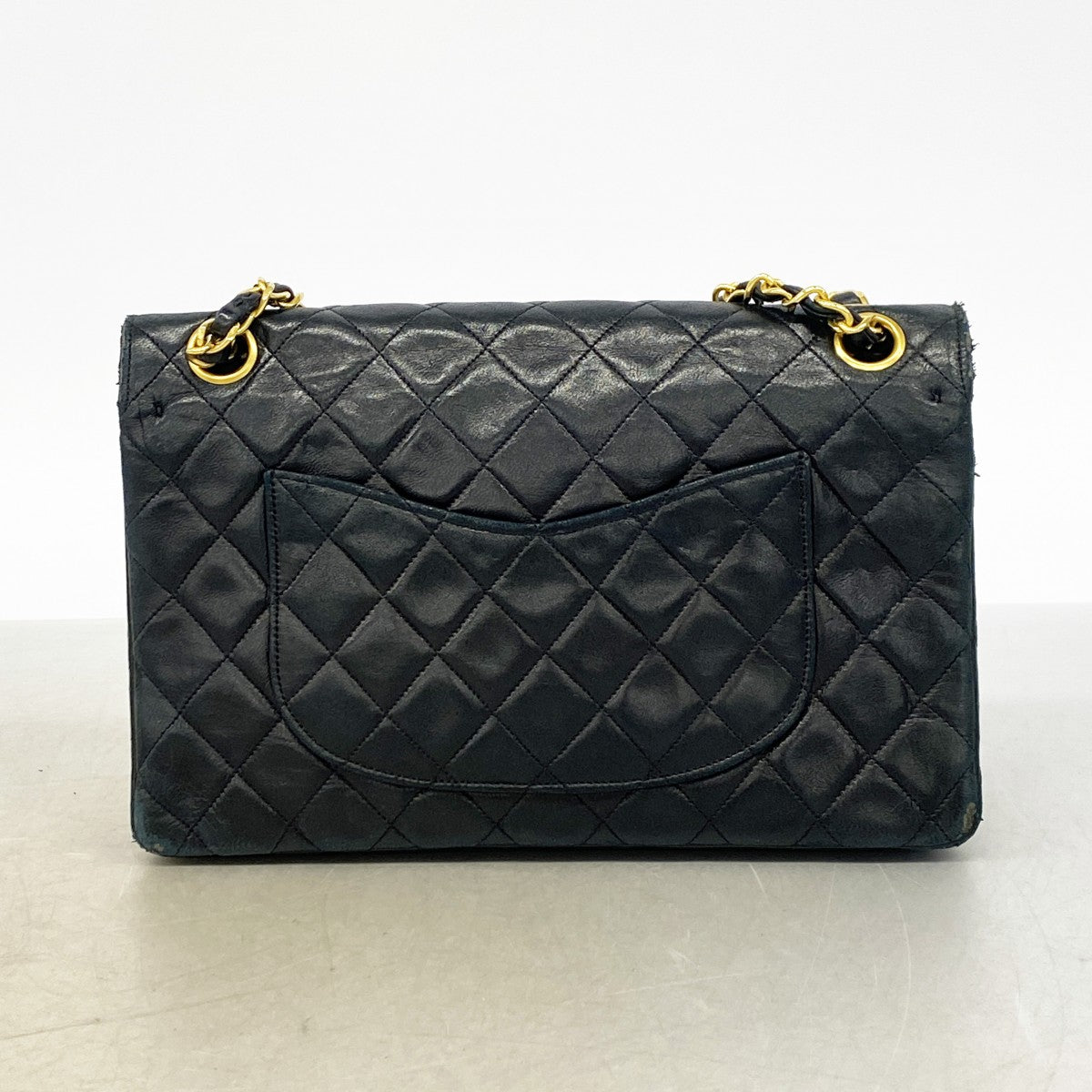 【6gc2661】シャネル ショルダーバッグ マトラッセ Wフラップ Wチェーン ラムスキン ブラック ゴールド金具【中古】レディース