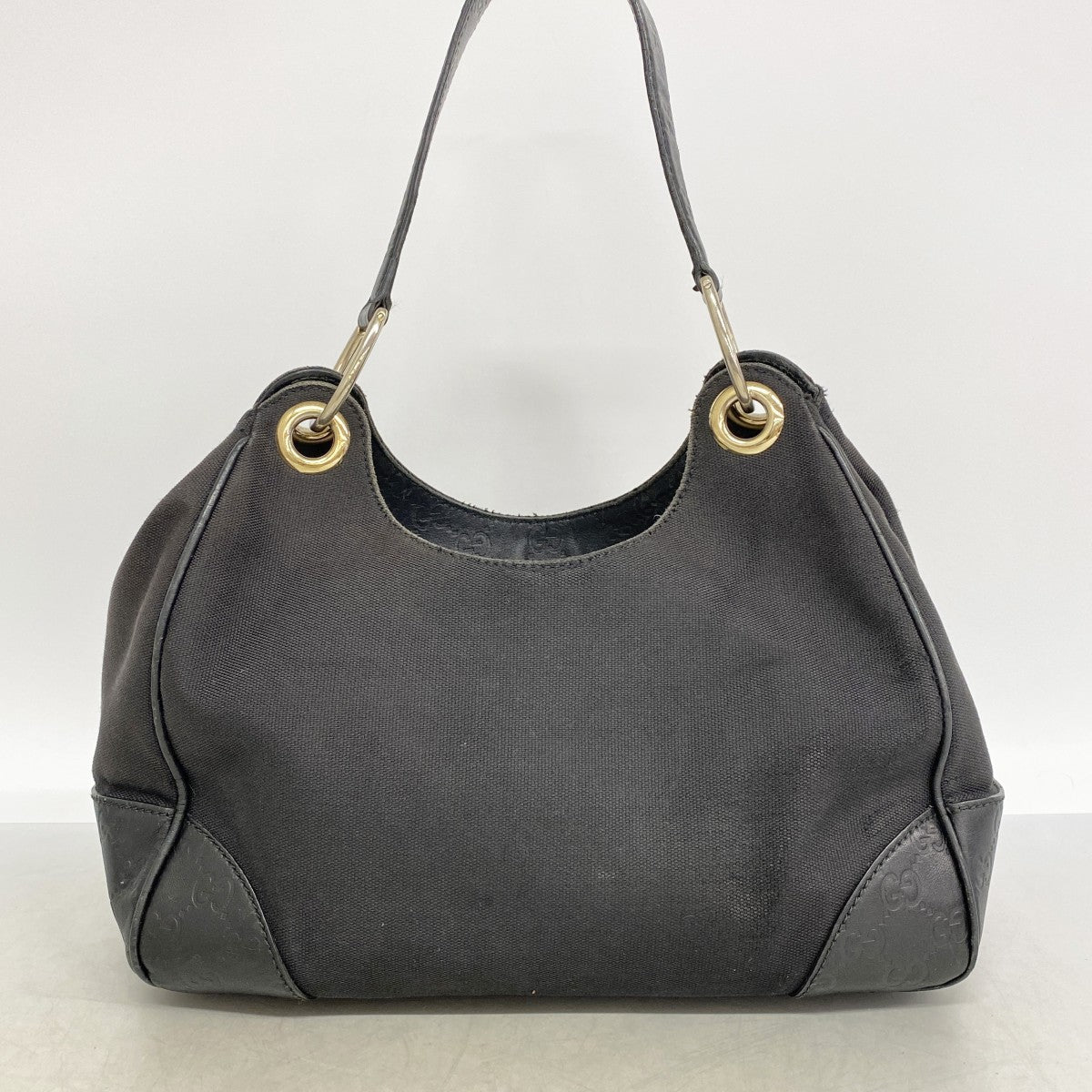 【6gc2741】グッチ ショルダーバッグ グッチシマ 257265 キャンバス レザー ブラック シャンパンゴールド金具【中古】レディース