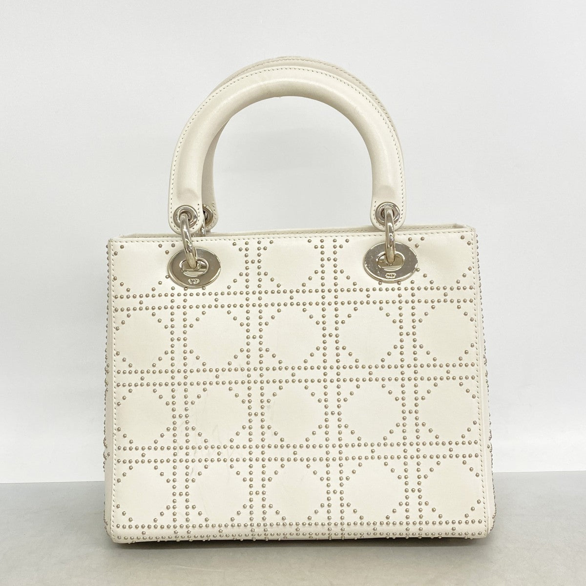 【6gc3037】クリスチャンディオール ハンドバッグ カナージュ レディディオール レザー アイボリー シルバー金具 2wayバッグ【中古】レディース