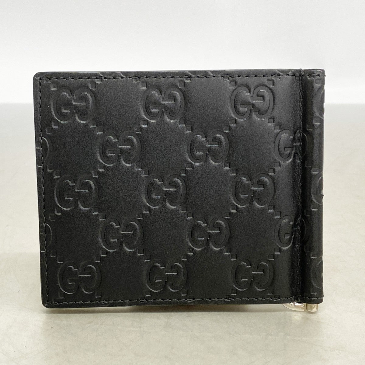【6gc3382-k】グッチ マネークリップ グッチシマ 170580 レザー ブラック シルバー金具【中古】メンズ