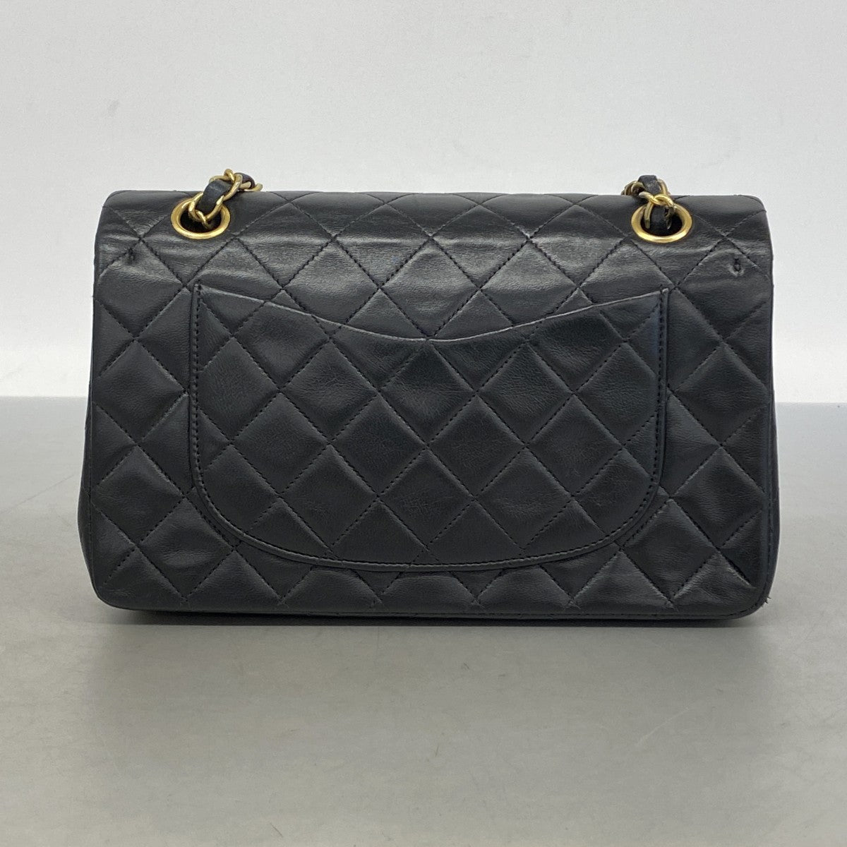 【6gd3883】シャネル ショルダーバッグ マトラッセ Wフラップ Wチェーン ラムスキン ブラック ゴールド金具【中古】レディース