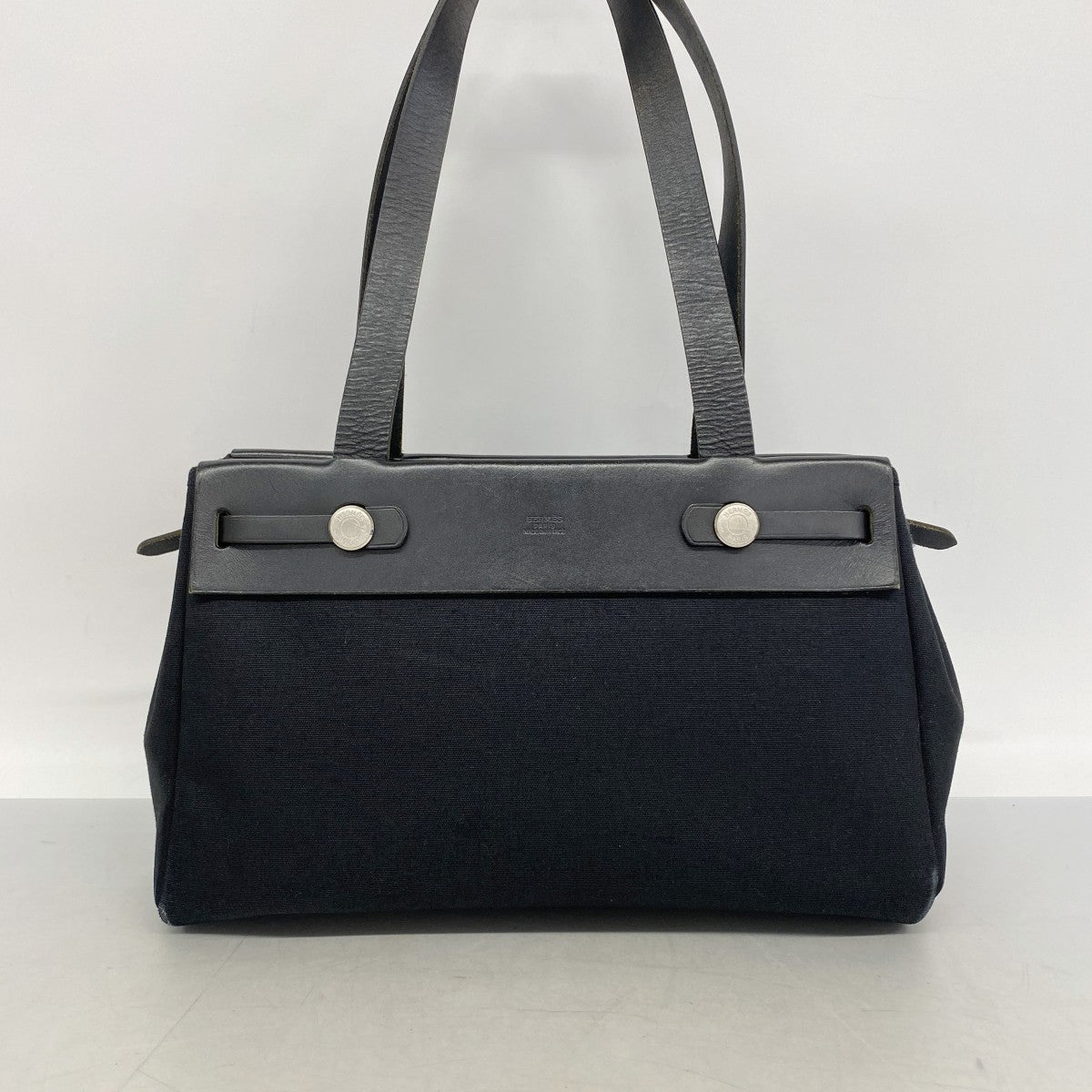 【6gd3884】エルメス トートバッグ エールバッグカバスMM トワルオフィシエ ブラック シルバー金具 □H刻印【中古】レディース