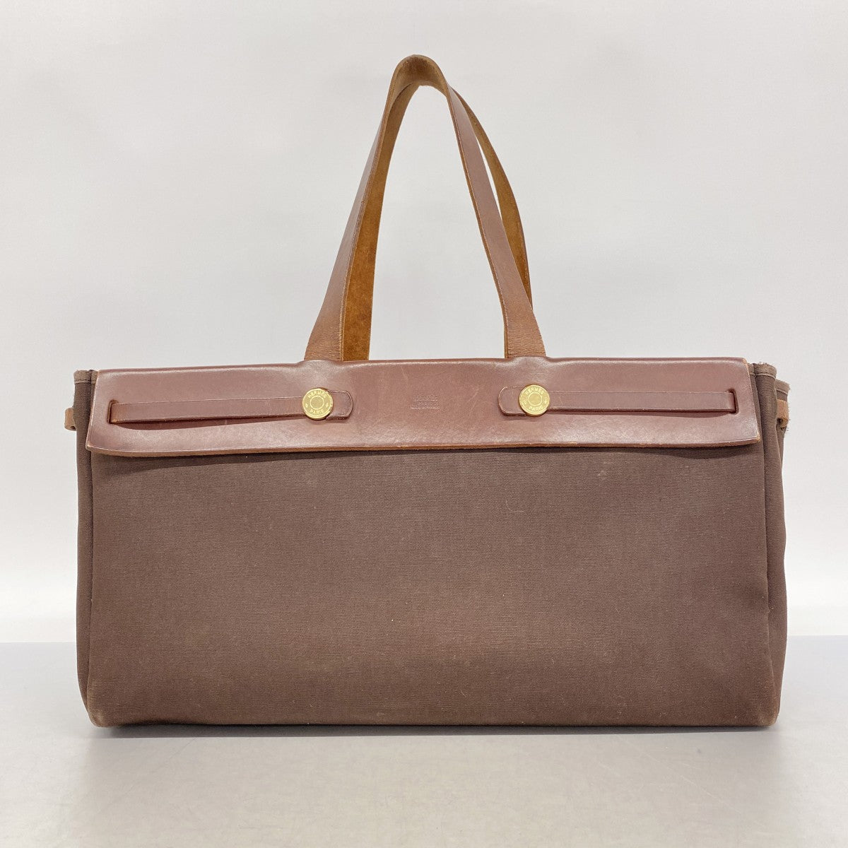 【6gd4243】エルメス トートバッグ エールバックカバスMM トワルオフィシエ ブラウン ゴールド金具 □F刻印【中古】メンズ レディース ユニセックス