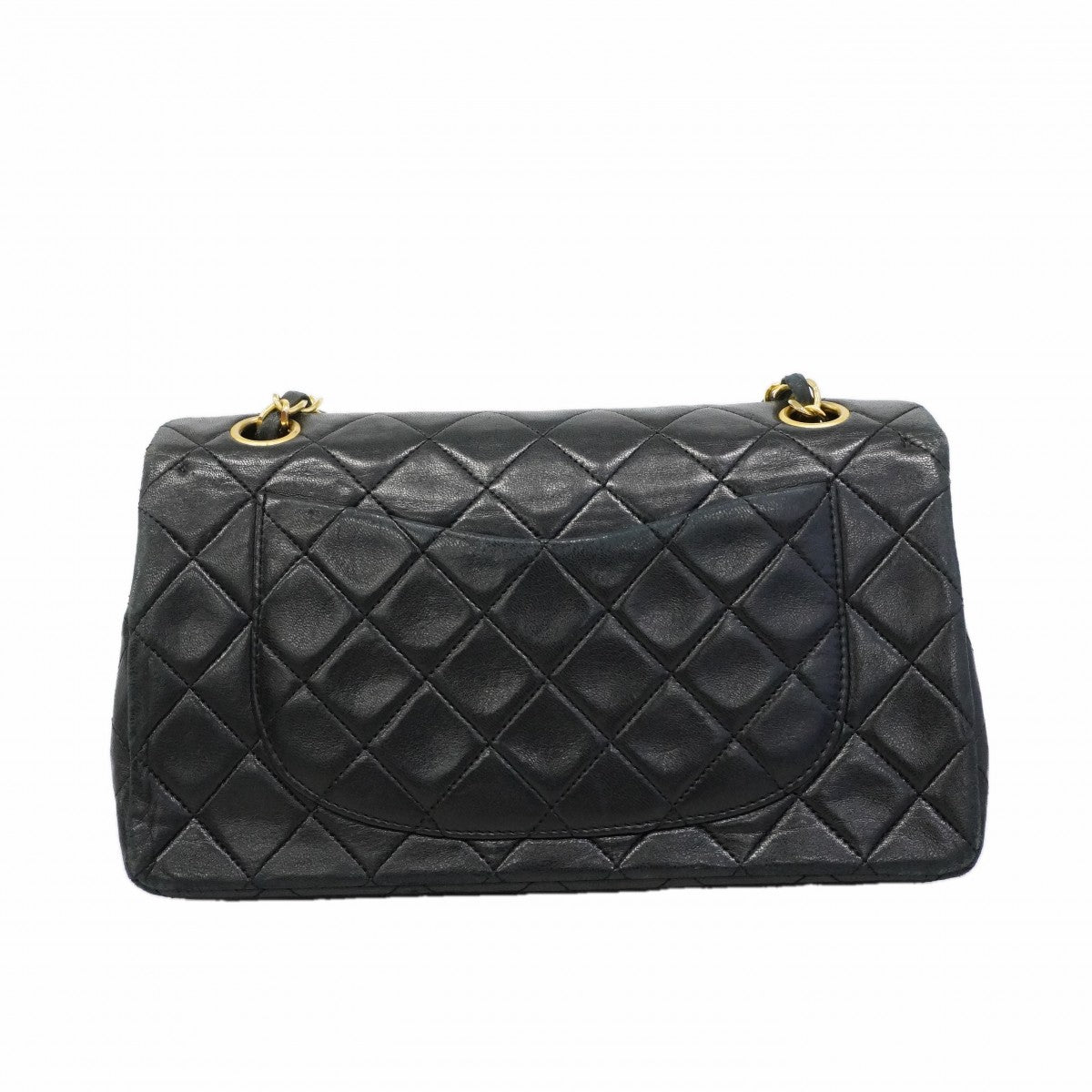 【6gd4430】シャネル ショルダーバッグ マトラッセ Wフラップ Wチェーン ラムスキン ブラック ゴールド金具【中古】レディース